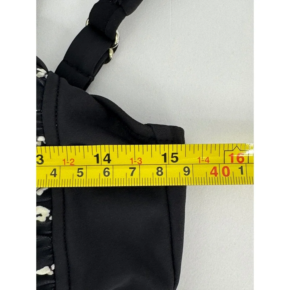 Black Gold Sz 14 Ruched Swim Dress One Piece Adjustable Straps Skirted Swimsuit